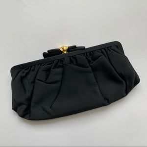VINTAGE 50s/60s "JR" Black Matte Satin Clutch Gold Leaf Clasp Frame Closure